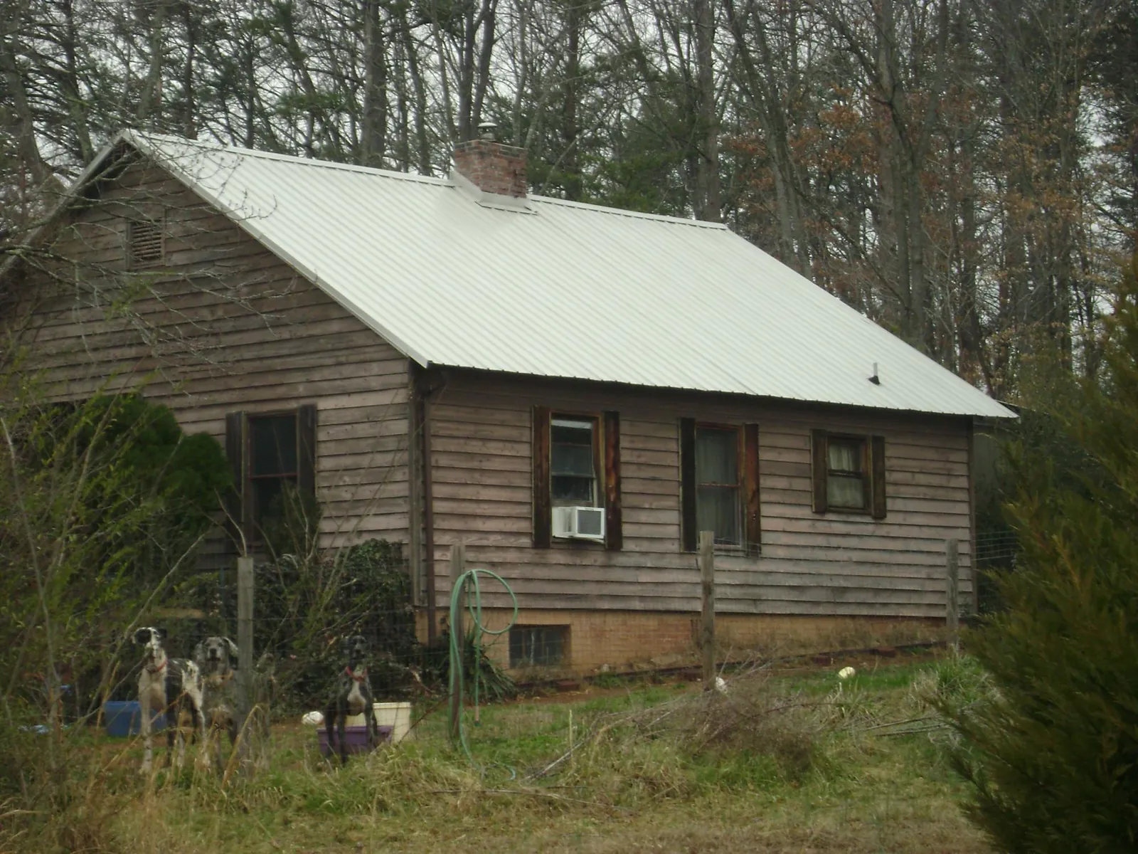 White metal roof on an old wood sided farmhouse, from a Asphalt Shingle Roof Repair job in La Rose